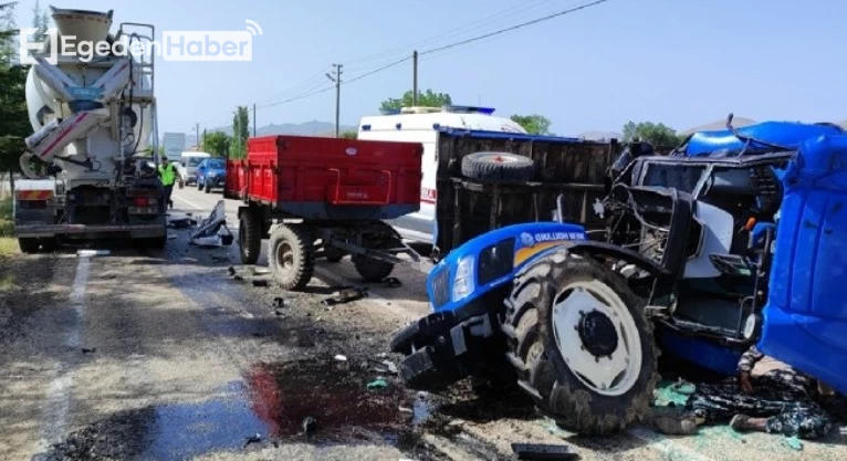 Afyonkarahisar’da trafik kazası! Beton mikseriyle traktör çarpıştı